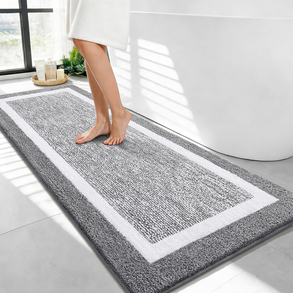 Navy and White Microfiber Bath Rug, 36 x 24