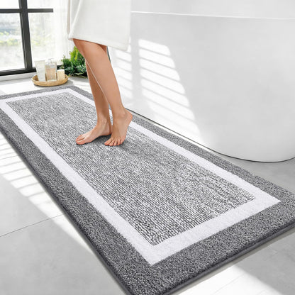 Navy and White Microfiber Bath Rug, 36 x 24
