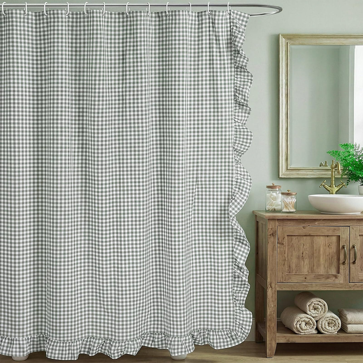 Ruffled Gingham Shower Curtain, 72 x 72