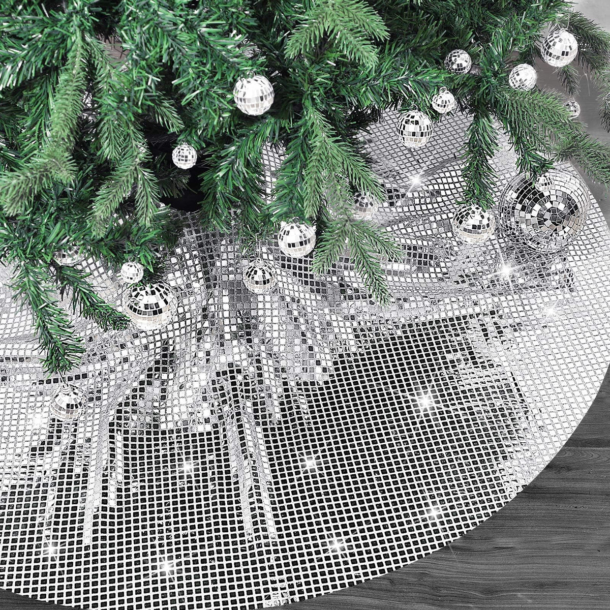 Blue and White Floral Velvet Tree Skirt, 48 Inch