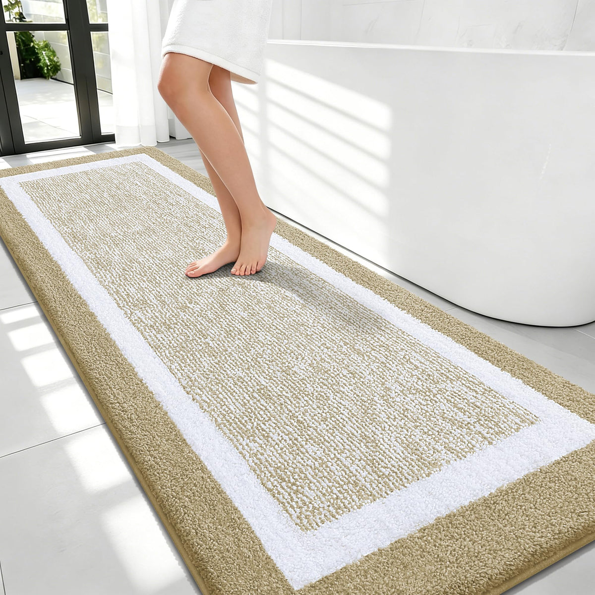 Navy and White Microfiber Bath Rug, 36 x 24
