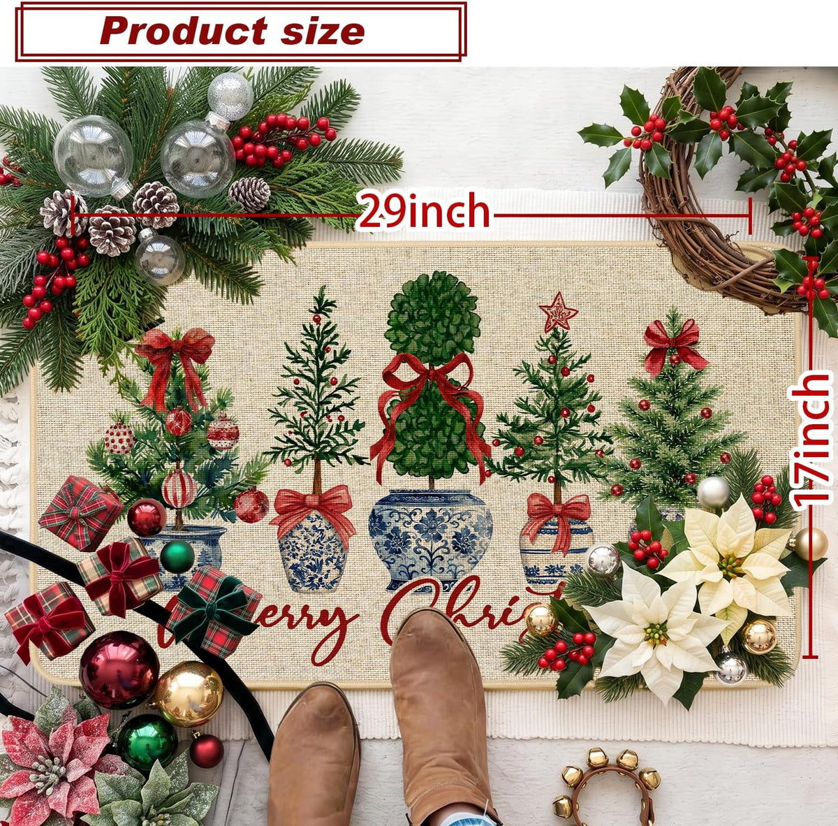 Chinoiserie Christmas Doormat, 17 x 29 Inch