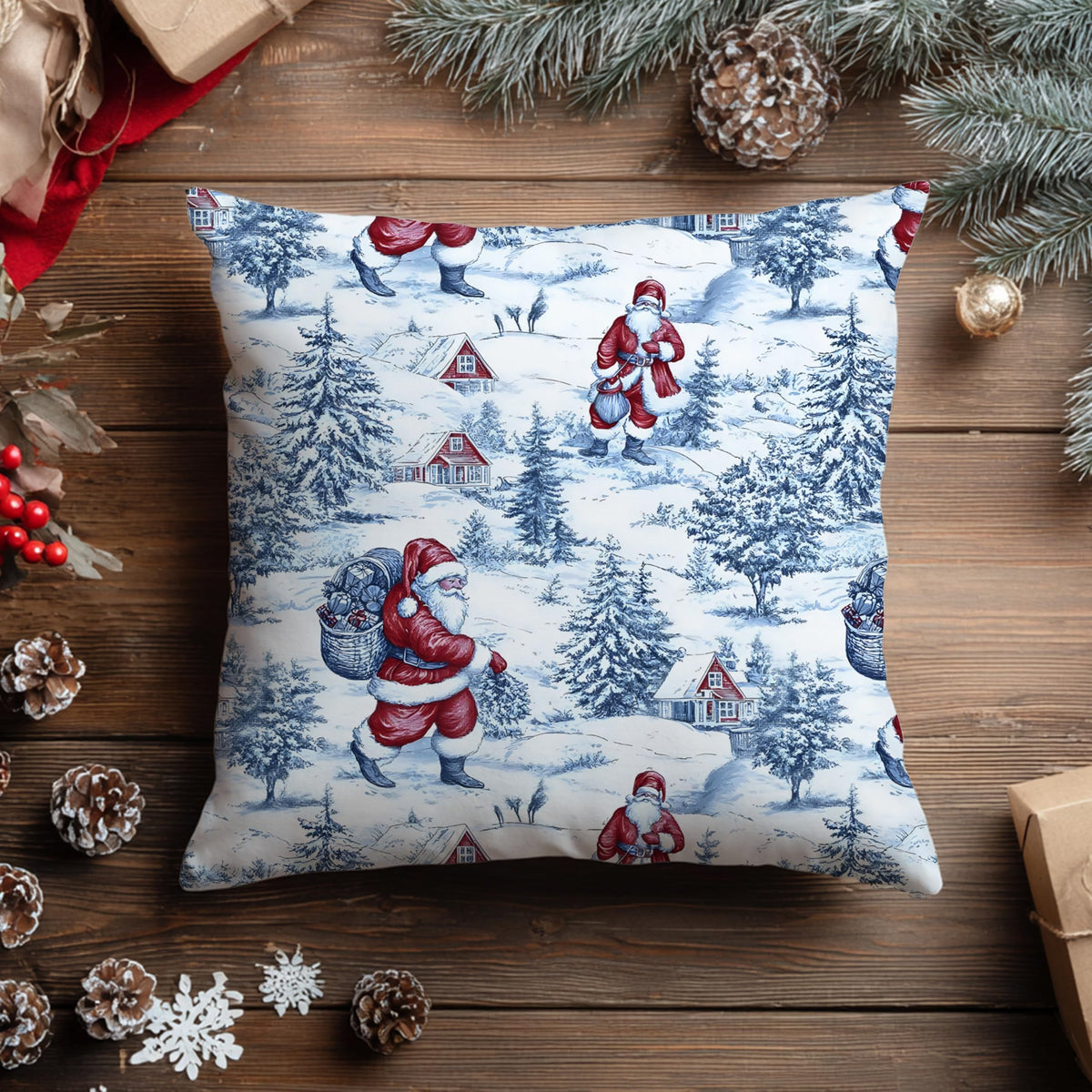 Blue Christmas Toile Pillow Covers, 18x18, Set of 2