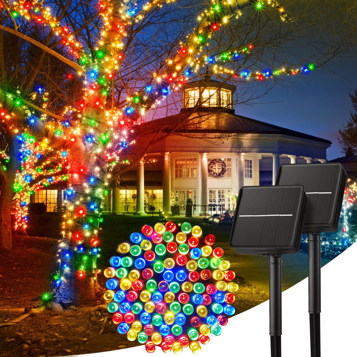 Solar Christmas String Lights, 100 LED, 40 ft