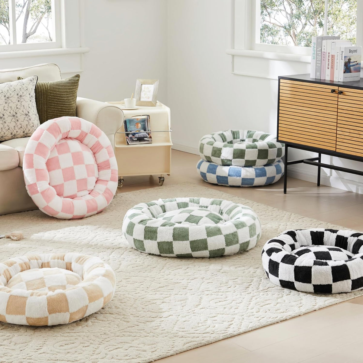 Blue Checkered Round Dog Bed
