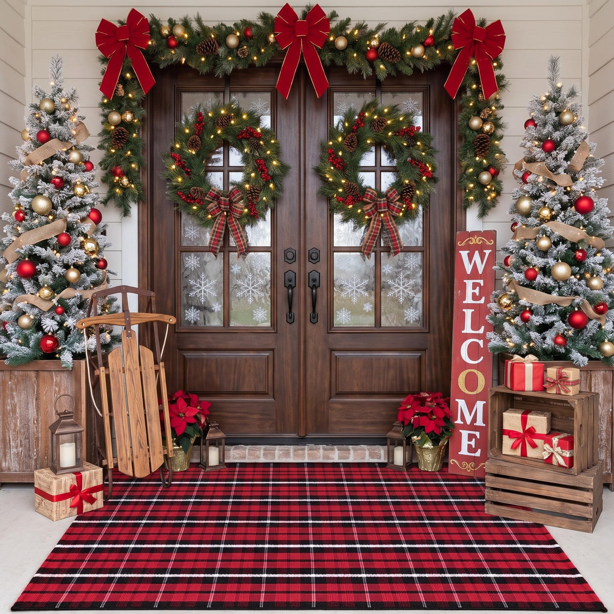 MUBIN Blue White Plaid Cotton Rug, 27.5x43