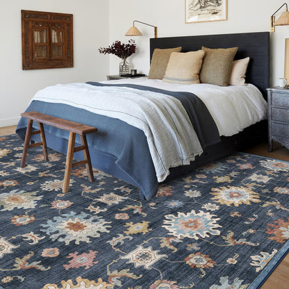 Washable Area Rug, Delft Blue Vintage Floral