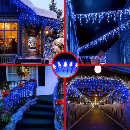 Blue and Cool White Icicle Lights, 164 ft