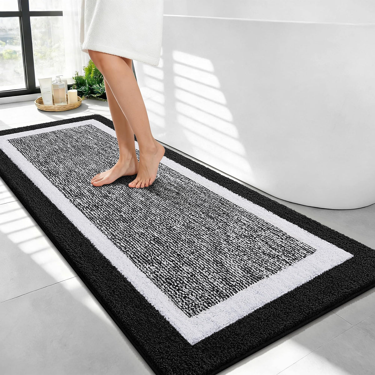 Navy and White Microfiber Bath Rug, 36 x 24