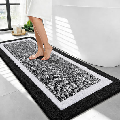 Navy and White Microfiber Bath Rug, 36 x 24