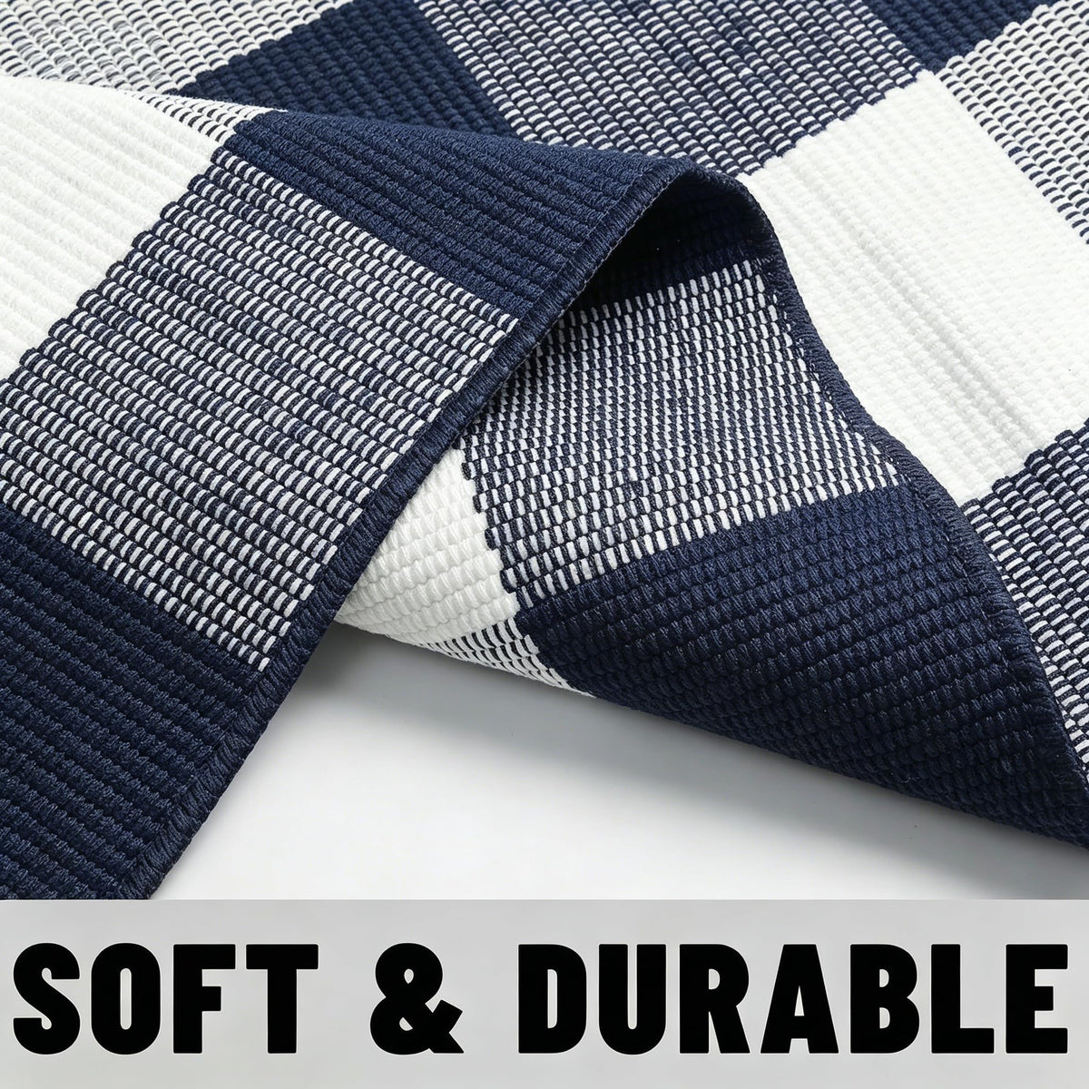 Blue Buffalo Plaid Outdoor Rug, 27.5x43