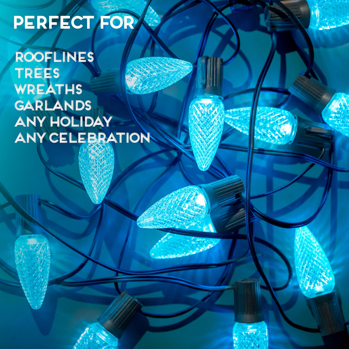 Blue C9 Faceted LED Christmas Bulbs, Set of 25