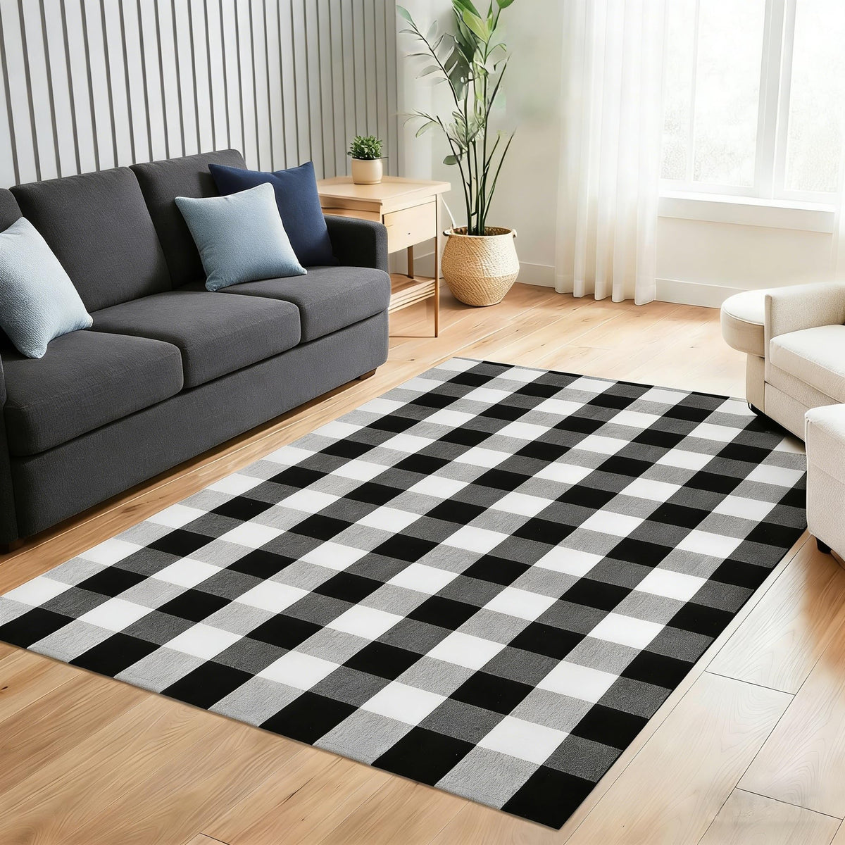 Blue Buffalo Plaid Outdoor Rug, 27.5x43