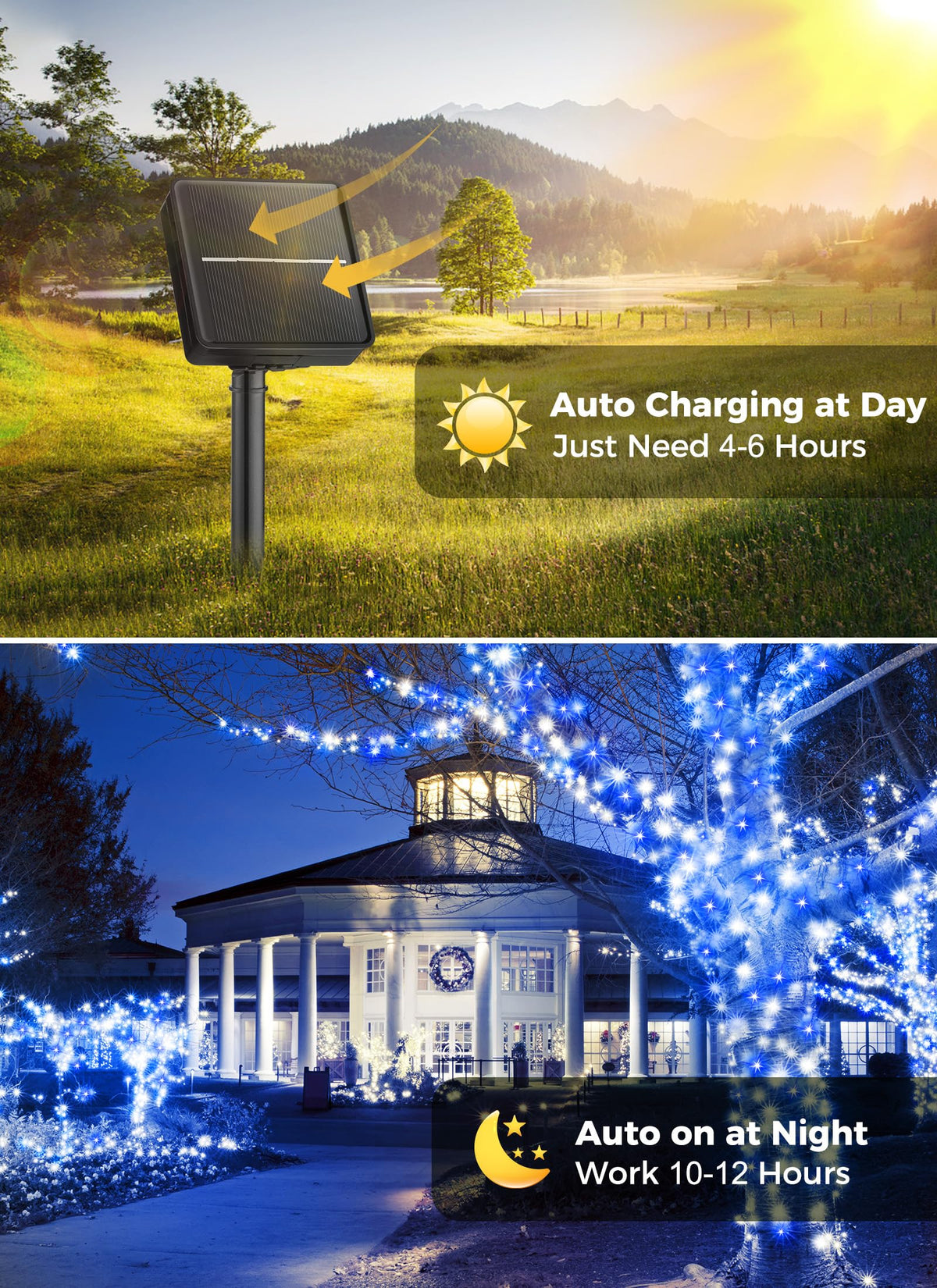 Solar Christmas String Lights, 100 LED, 40 ft