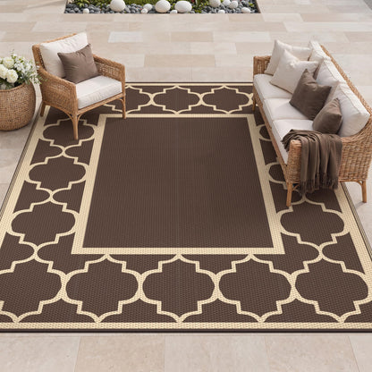 Blue and White Reversible Outdoor Rug, 5x8