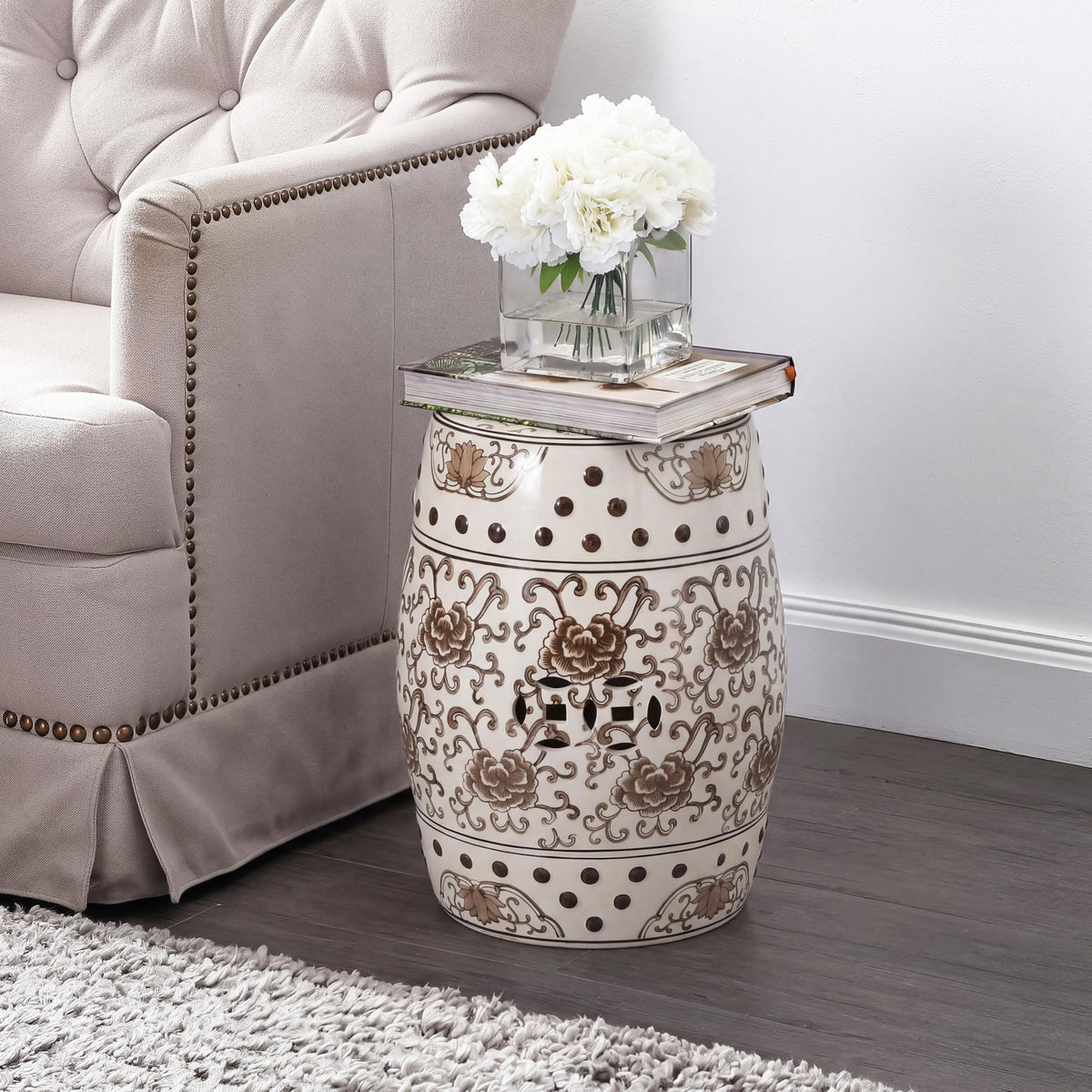 Jonathan Y Lotus Chinoiserie Garden Stool, 17.75"