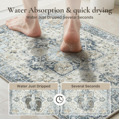 Blue Floral Boho Bath Mat, 24 x 17
