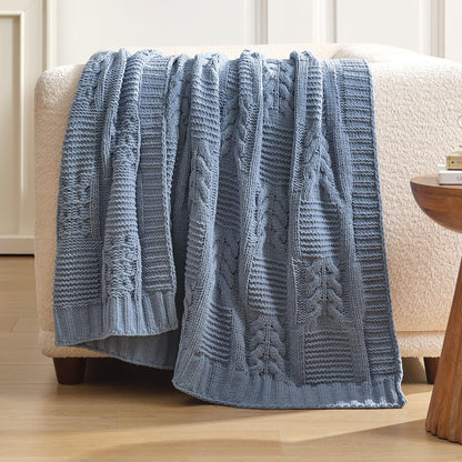 Checkered Knit Throw Blanket, Blue, 50 x 60 Inch