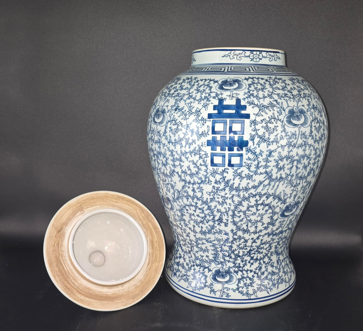 Blue and White Lotus Ginger Jar, 19 Inch