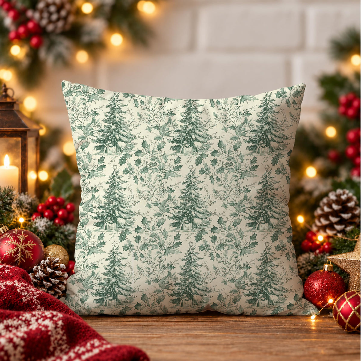 Blue Christmas Toile Pillow Covers, 18x18, Set of 2