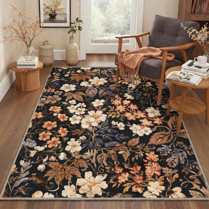 Bavni Dusty Blue Floral Washable Rug