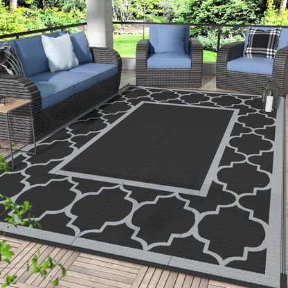 Blue and White Reversible Outdoor Rug, 5x8