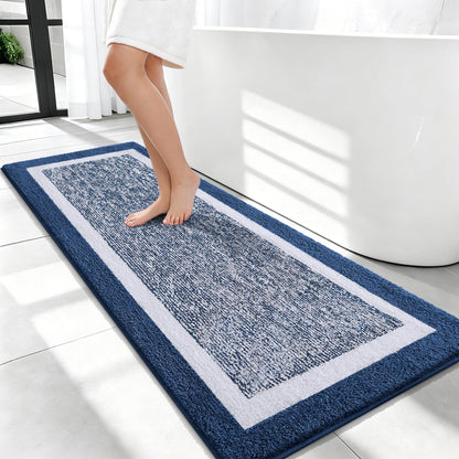 Navy and White Microfiber Bath Rug, 36 x 24
