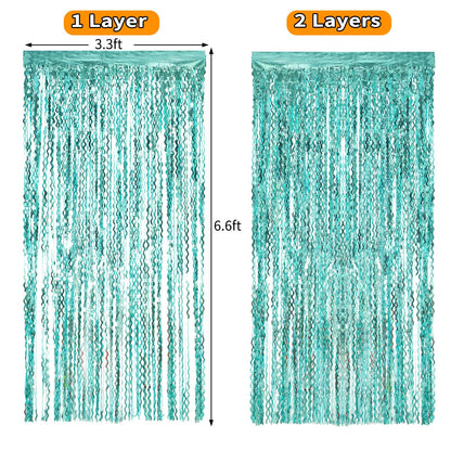 Navy Blue Foil Fringe Curtains, 4 Pack