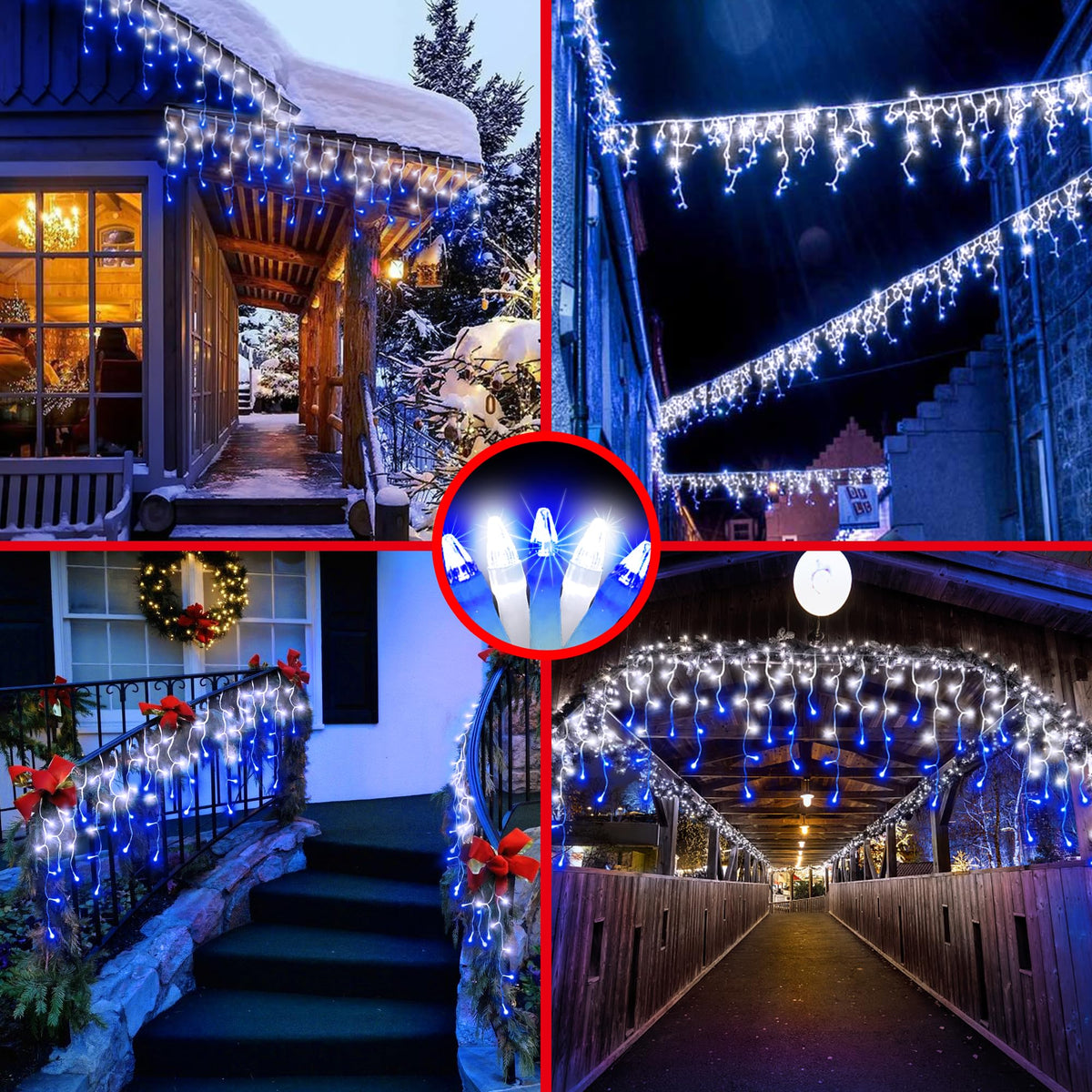 Blue and Cool White Icicle Lights, 164 ft