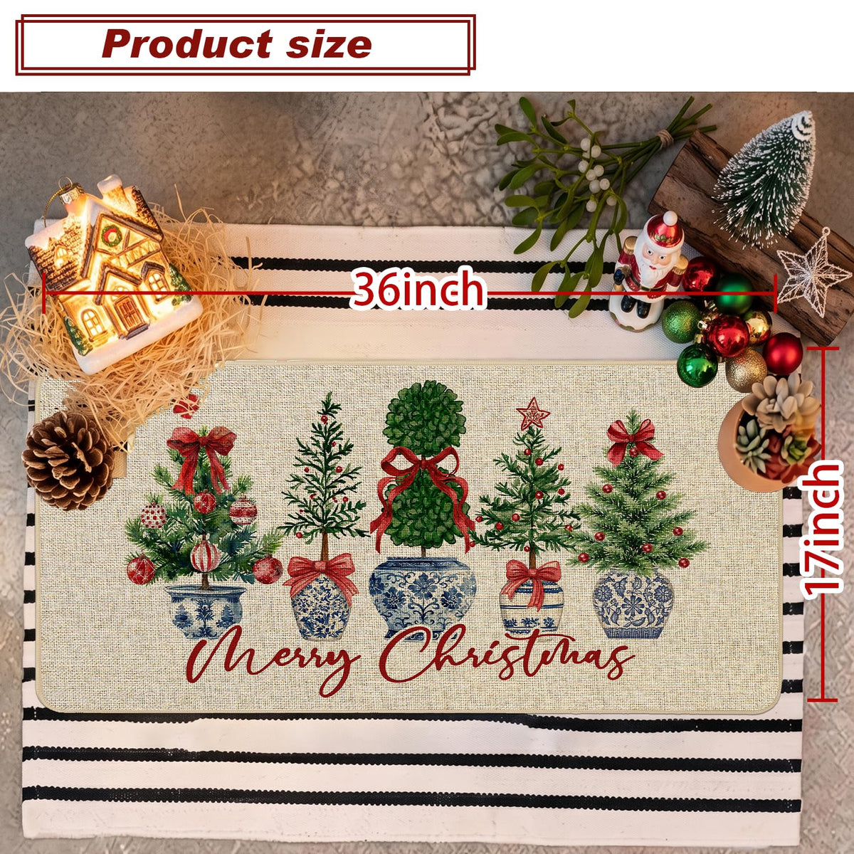 Chinoiserie Christmas Doormat, 17 x 29 Inch