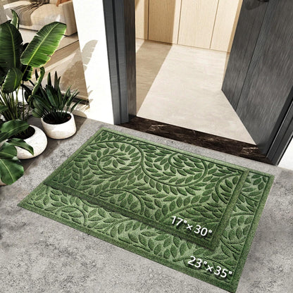 Blue Leaf Front Door Mat, Non-Slip Rubber