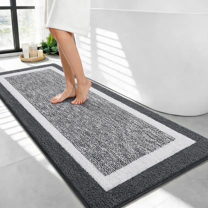 Navy and White Microfiber Bath Rug, 36 x 24