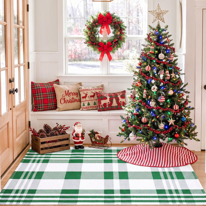 MUBIN Blue White Plaid Cotton Rug, 27.5x43