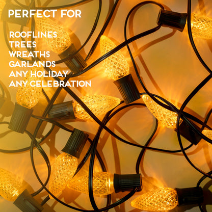 Blue C9 Faceted LED Christmas Bulbs, Set of 25
