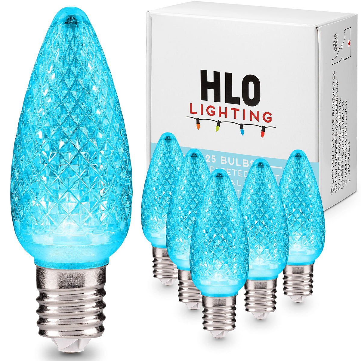Blue C9 Faceted LED Christmas Bulbs, Set of 25