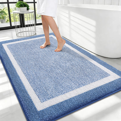 Navy and White Microfiber Bath Rug, 36 x 24