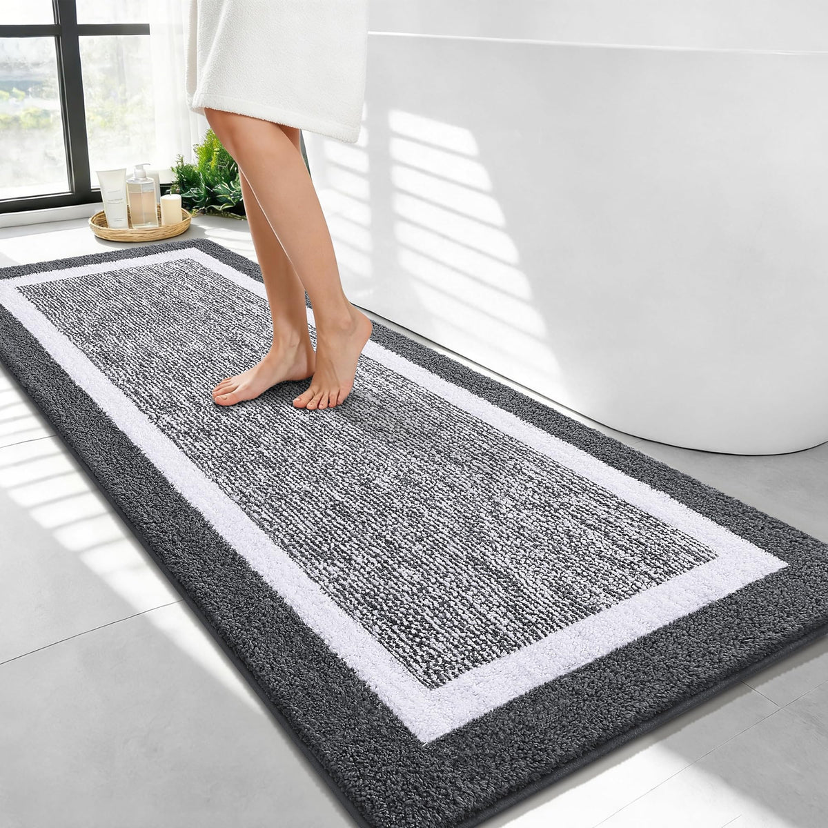 Navy and White Microfiber Bath Rug, 36 x 24