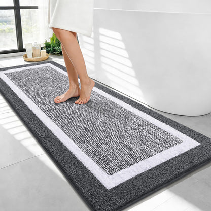 Navy and White Microfiber Bath Rug, 36 x 24