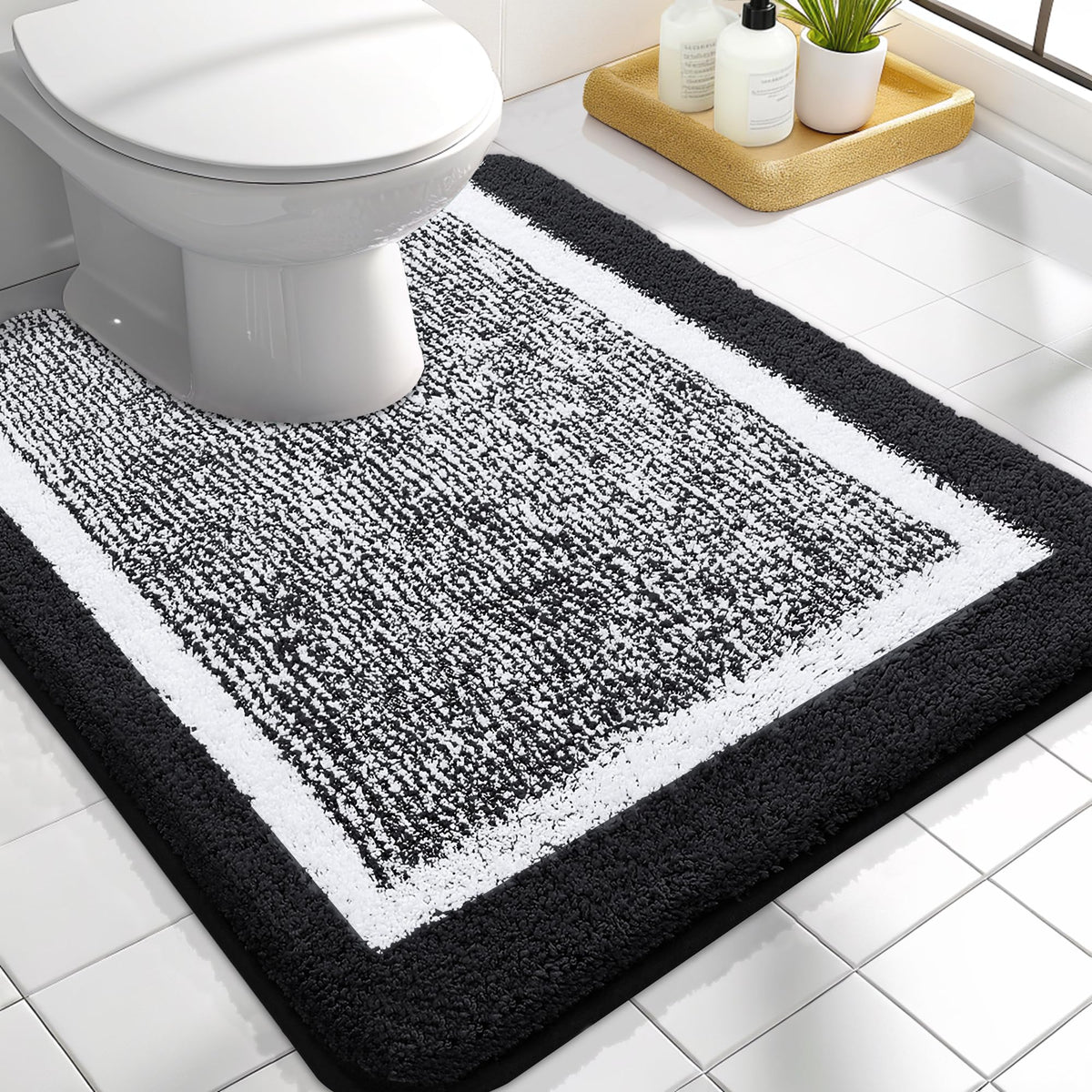 Navy and White Microfiber Bath Rug, 36 x 24