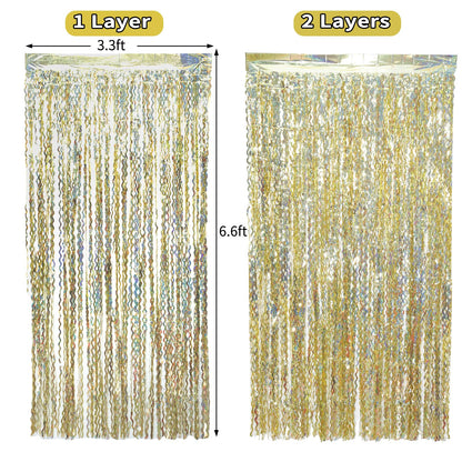 Navy Blue Foil Fringe Curtains, 4 Pack