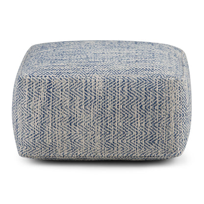 Simpli Home Cowan Blue Wool Square Pouf