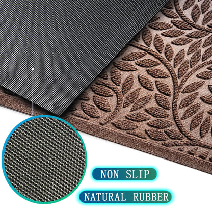 Blue Leaf Front Door Mat, Non-Slip Rubber