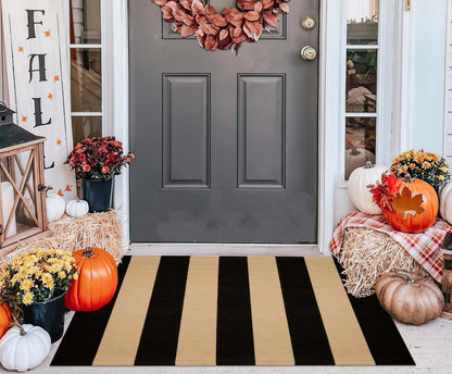 Light Blue Buffalo Plaid Cotton Door Mat, 24x35