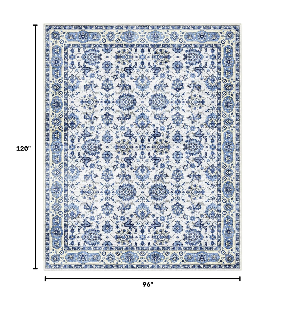 Washable Area Rug, Delft Blue Vintage Floral