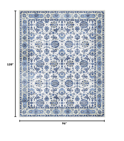 Washable Area Rug, Delft Blue Vintage Floral