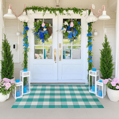 Blue Buffalo Plaid Outdoor Rug, 27.5x43