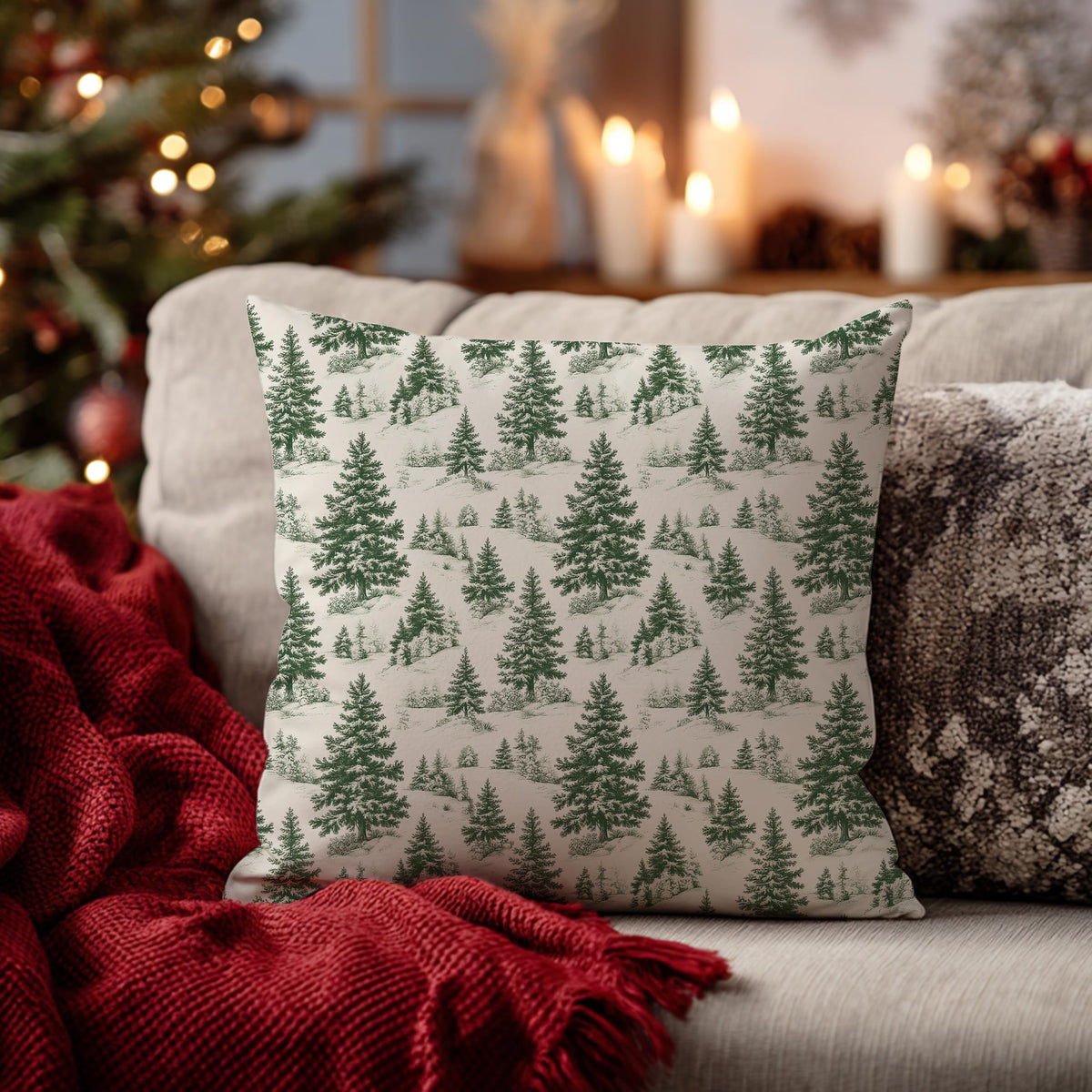 Blue Christmas Toile Pillow Covers, 18x18, Set of 2