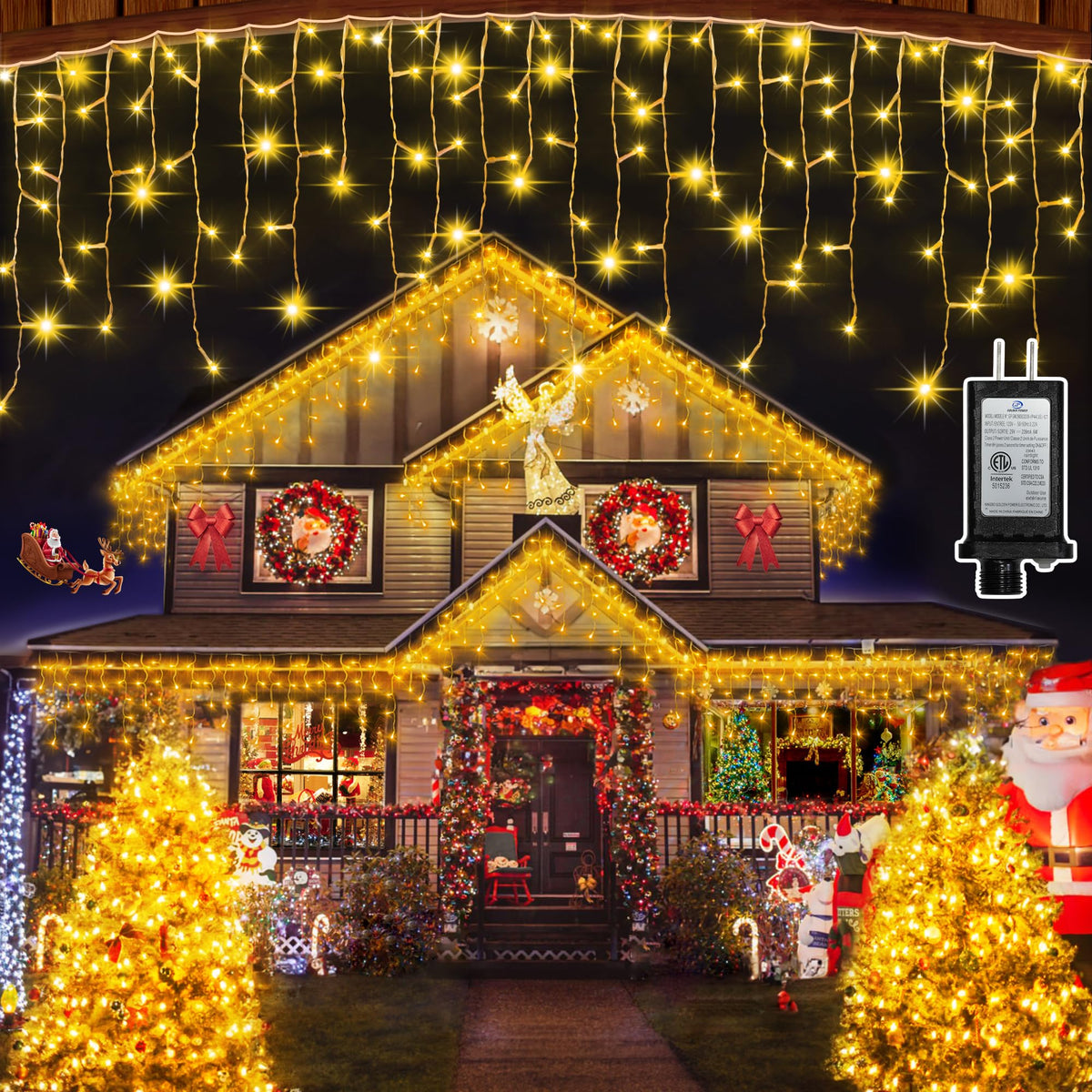 Blue and Cool White Icicle Lights, 164 ft