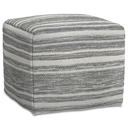 Simpli Home Cowan Blue Wool Square Pouf