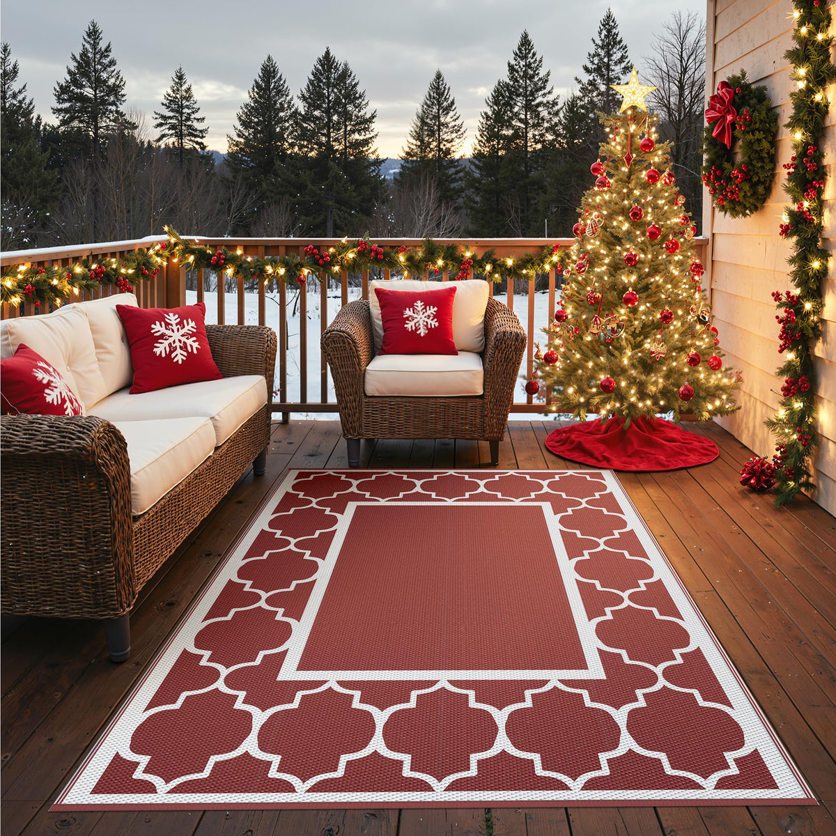 Blue and White Reversible Outdoor Rug, 5x8